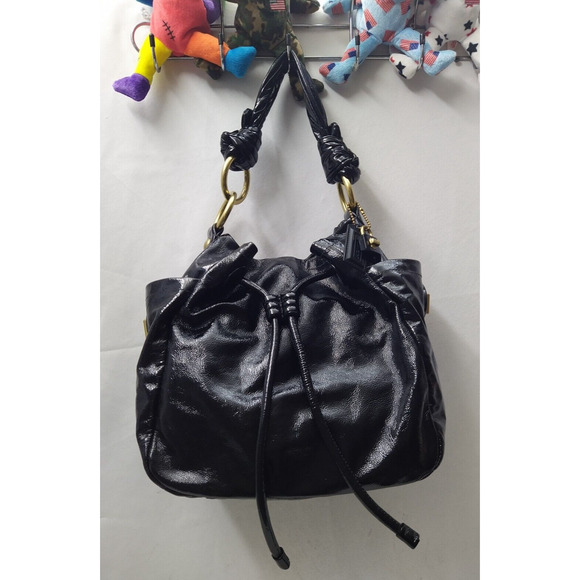 Coach Resort Black Patent Leather Drawstring Pockets Hobo Shoulder Bag - Picture 15 of 16